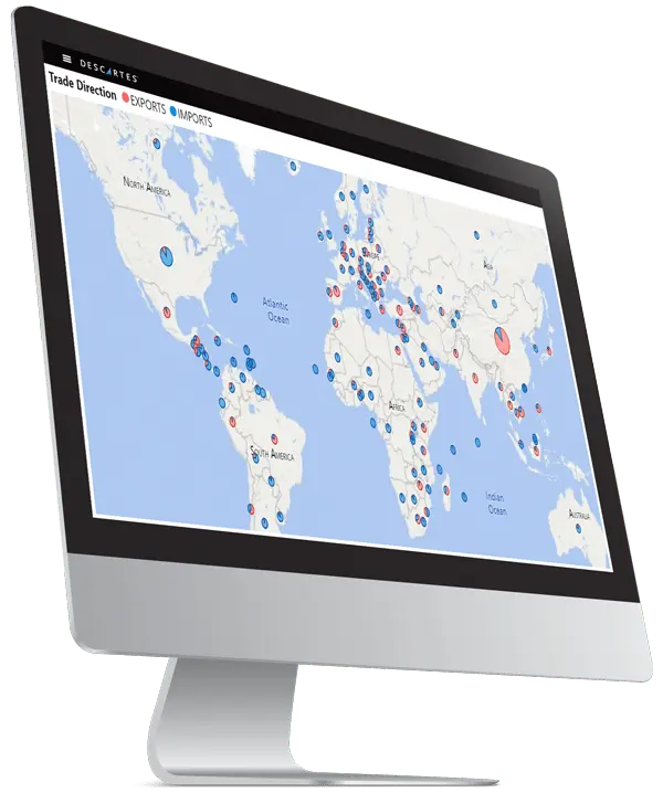 descartes datamyne software showing global trade data map